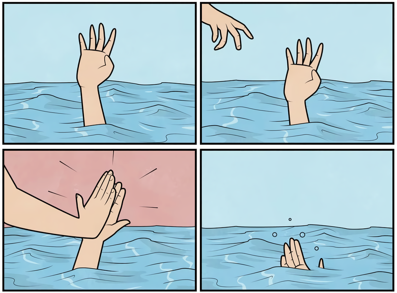 Mother Ignoring Kid Drowning Hand Clap